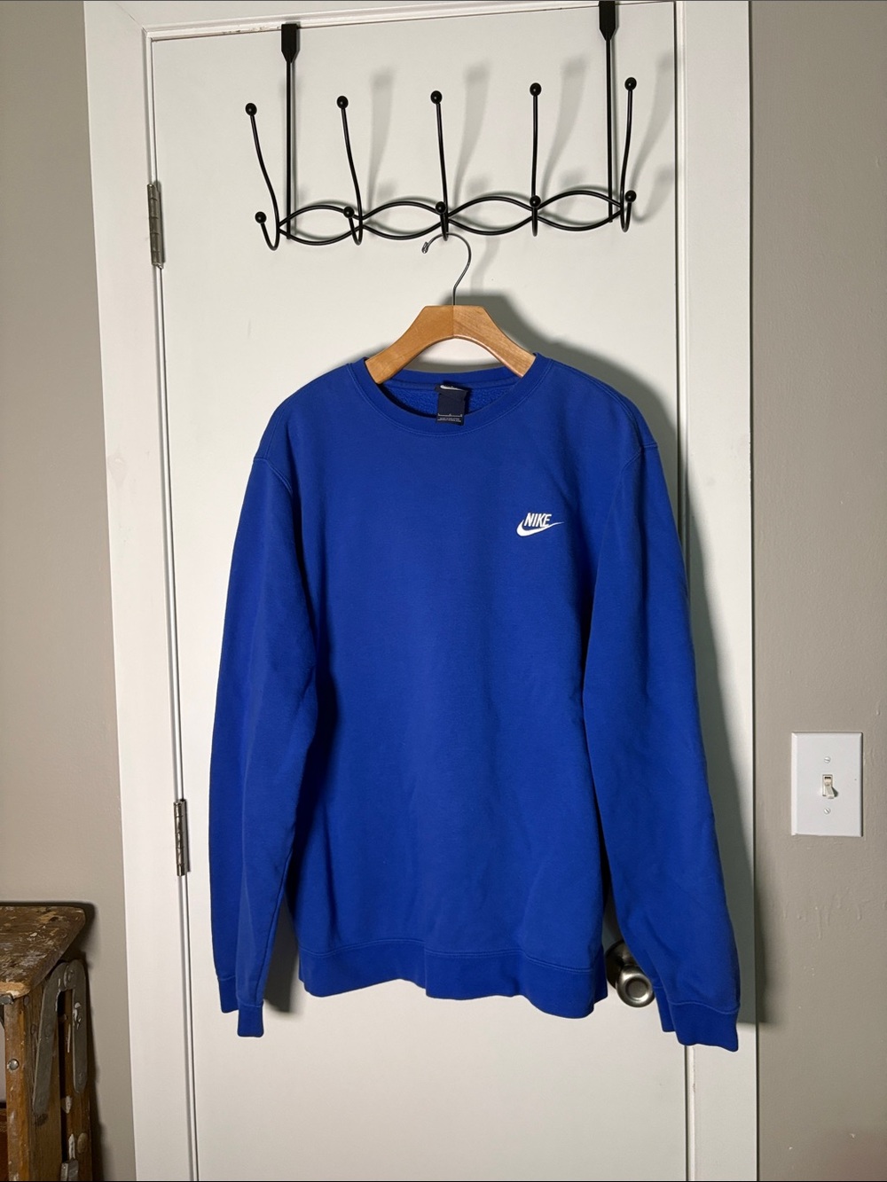 Nike Men's Blue Crewneck Sweatshirt with White Swoosh